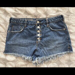 Pilcro Anthropologie Cut Off Button Fly Blue Denim Jean Shorts Sz 28